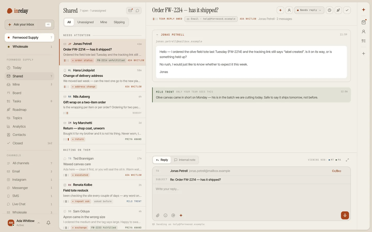The three-pane inbox on macOS