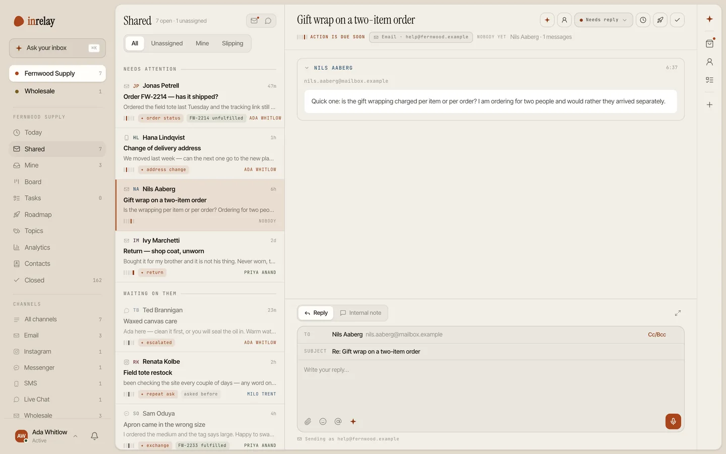 The triage view with urgency bars
