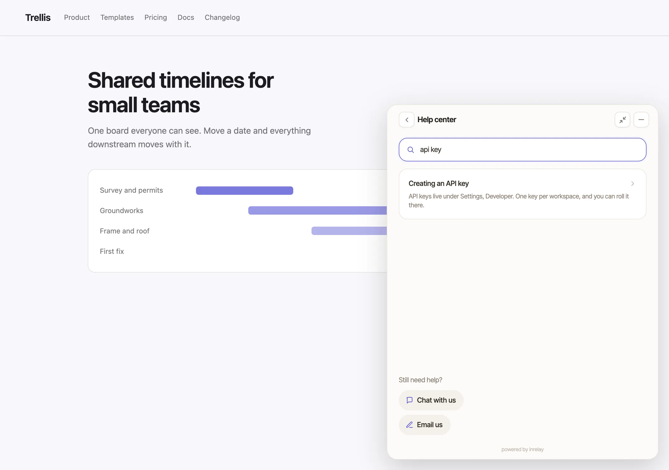 The chat widget searching help articles